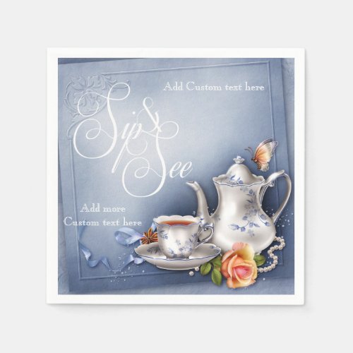 Nostalgic Blue Tea Time Sip  See Baby Party Napki Paper Napkins