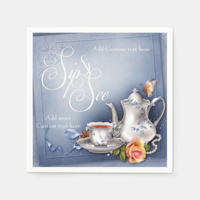 Nostalgic Blue Tea Time Sip & See Baby Party Napki Paper Napkins (Front)
