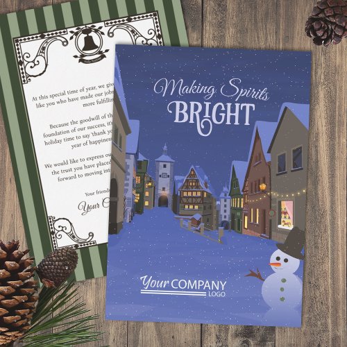 Nostalgic Business Logo Christmas Lights Blue Holiday Card