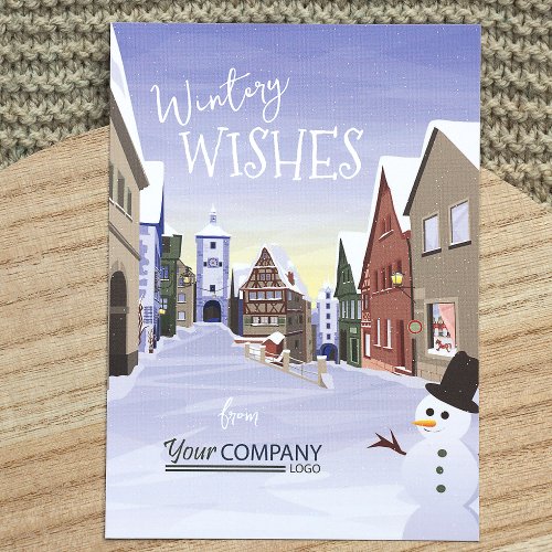 Nostalgic Business Logo Light Blue Christmas Holiday Card