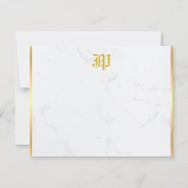 Nostalgic Calligraphic Typed Gold Monogram Marble Note Card (Front)