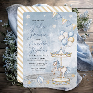 Nostalgic Carousel Horse-Themed Baby Shower Invitation