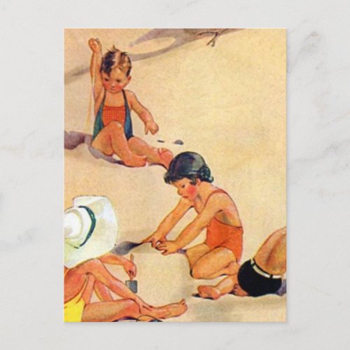 Nostalgic Children Playing in the Sand Postcard