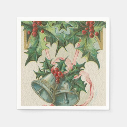 Nostalgic Christmas Bells and Holly Napkins