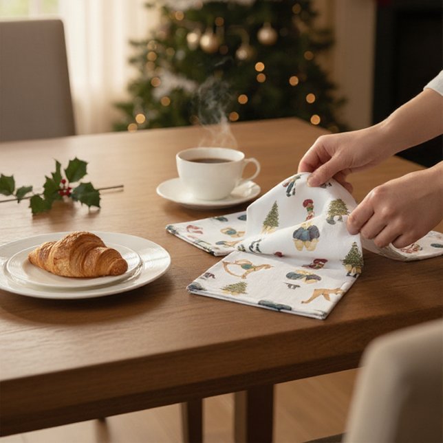 Nostalgic Christmas Characters Watercolor Pattern  Cloth Napkin (Creator Uploaded)