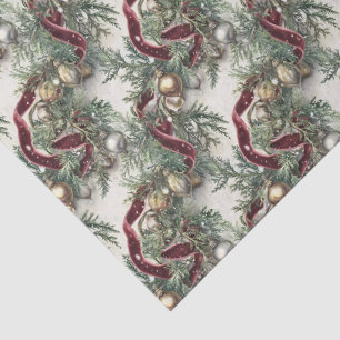 Nostalgic Christmas Greenery Ribbons Ornaments Tissue Paper