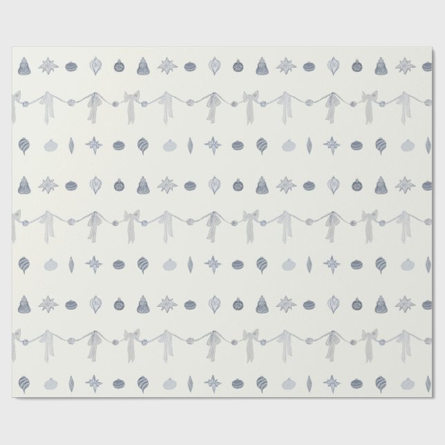 Nostalgic Christmas Ornament Stripe Wrapping Paper (Flat)