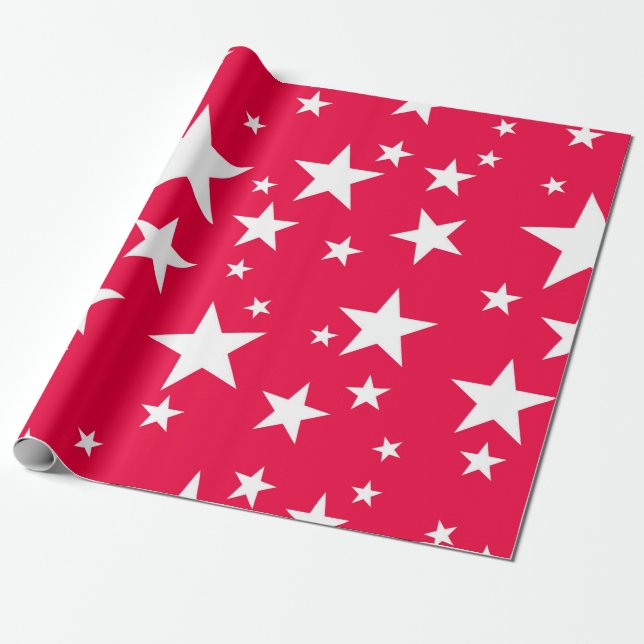 Nostalgic Christmas Red White Stars Template Wrapping Paper (Unrolled)