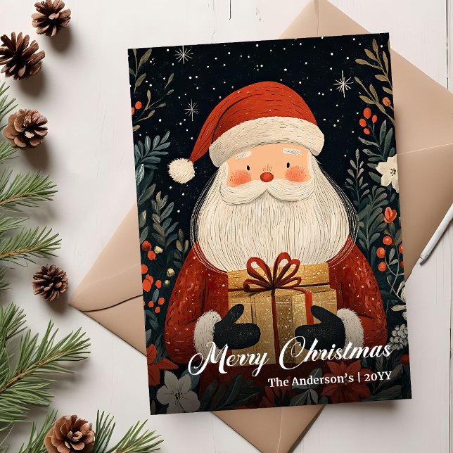 Nostalgic Christmas Santa card elegant folk charm (Nostalgic Christmas Santa card elegant folk charm)