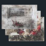 Nostalgic Christmas Scenery Santa  Wrapping Paper Sheets<br><div class="desc">The image depicts a person dressed in a traditional Santa Claus costume, seated in an ornate chair. The costume includes a red suit with white fur trim, a black belt with a gold buckle, and black boots. The individual is wearing white gloves and has a full white beard. Next to...</div>