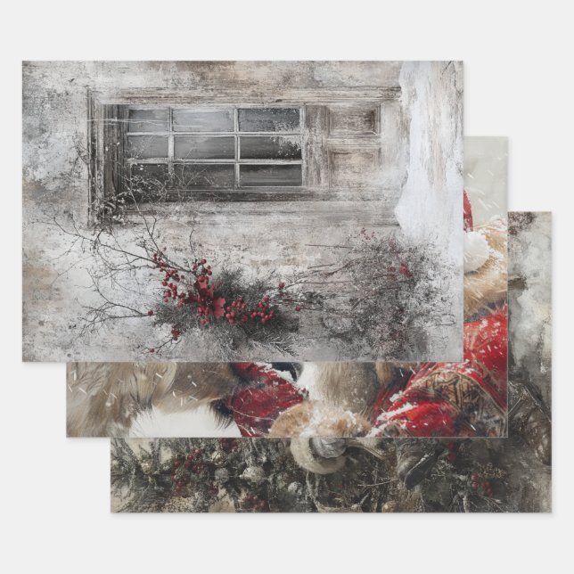 Nostalgic Christmas Scenery Santa  Wrapping Paper Sheets (Set)