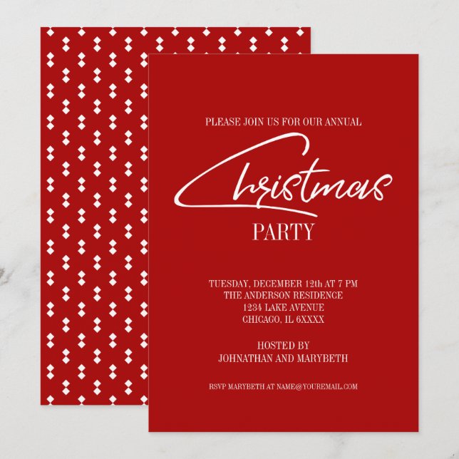 Nostalgic Christmas Script Holiday Party Invite (Front/Back)