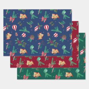Nostalgic Christmas Teddy Bears Baubles Holly Bows Wrapping Paper Sheets