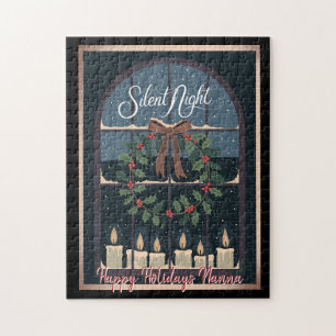 Nostalgic Christmas Vintage Holly Wreath Candles Jigsaw Puzzle