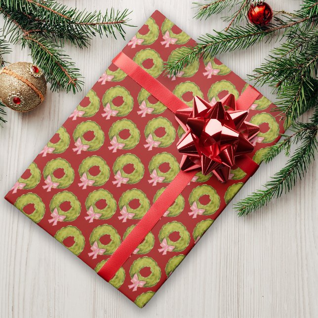 Nostalgic Christmas Wreath Bow Cute Fun Whimsical Wrapping Paper (Creator Uploaded)