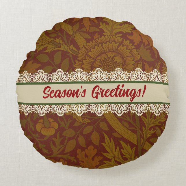 Nostalgic Classic William Morris Pattern Holiday  Round Pillow (Front)