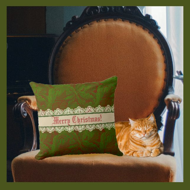 Nostalgic Classic William Morris Pattern Holiday  Throw Pillow (Nostalgic vintage style...)