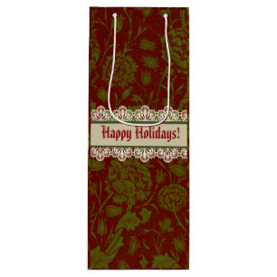 Nostalgic Classic William Morris Red Holiday Wine Gift Bag