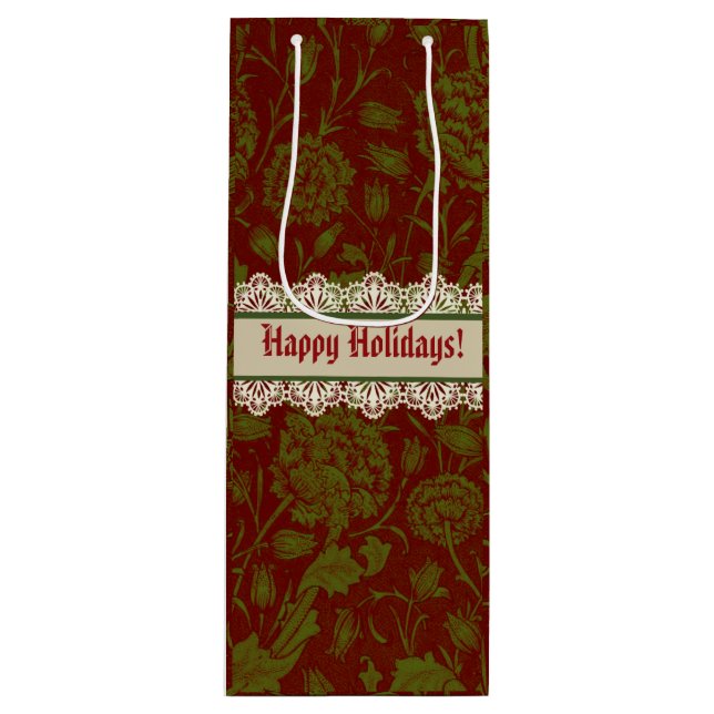 Nostalgic Classic William Morris Red Holiday  Wine Gift Bag (Front)