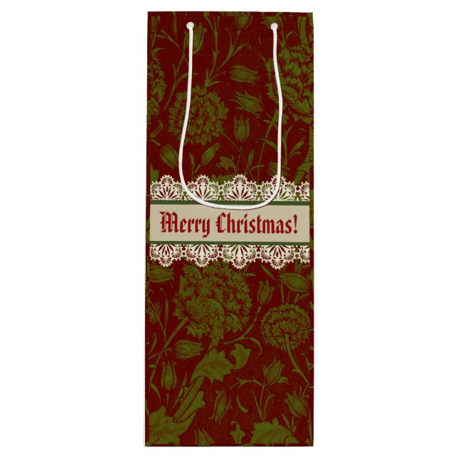 Nostalgic Classic William Morris Red Holiday  Wine Gift Bag (Front)