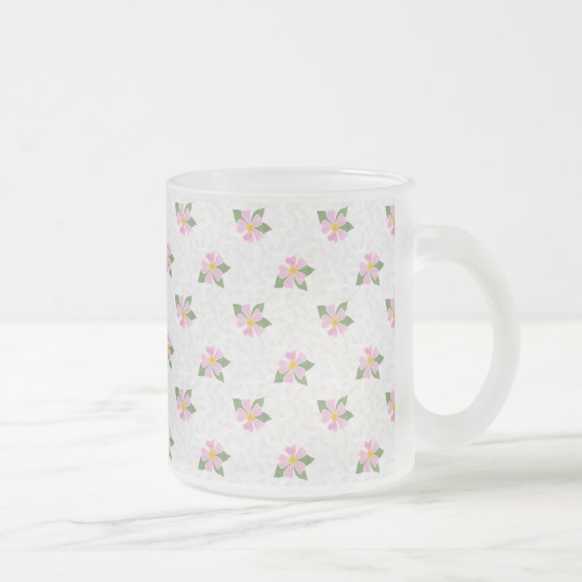 Nostalgic Dog Rose Pattern on Textured White Frosted Glass Coffee Mug (Right)