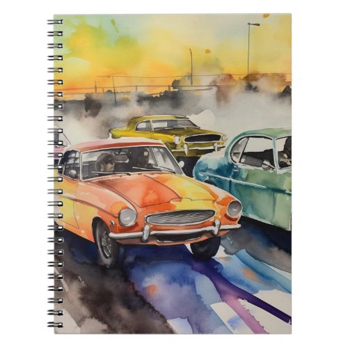Nostalgic Era Drag Racing Art Print Illustration Notebook