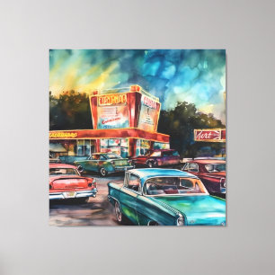 Nostalgic Era Drive-in Canvas Digital Art Prints