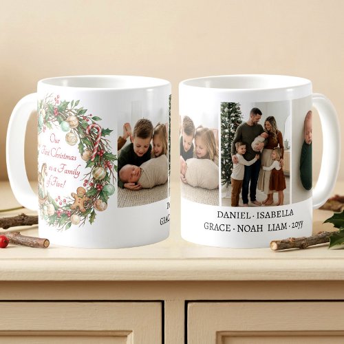Nostalgic Family of Five First Christmas Photo Coffee Mug