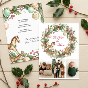 Nostalgic Family of Five First Christmas Photo Holiday Card