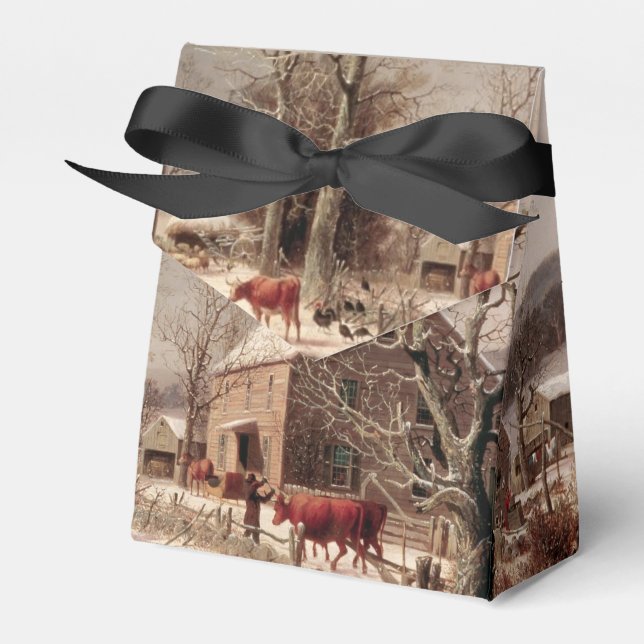 Nostalgic Farm Landscape in Winter Favor Box (Front Side)