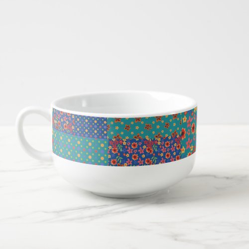 Nostalgic Faux Patchwork Pattern Soup Mug