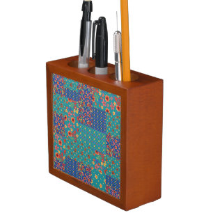 Nostalgic Faux Patchwork Patterns Desk Organizer