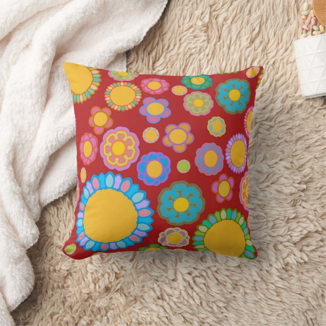 Nostalgic Flora Red Throw Pillow (Blanket)