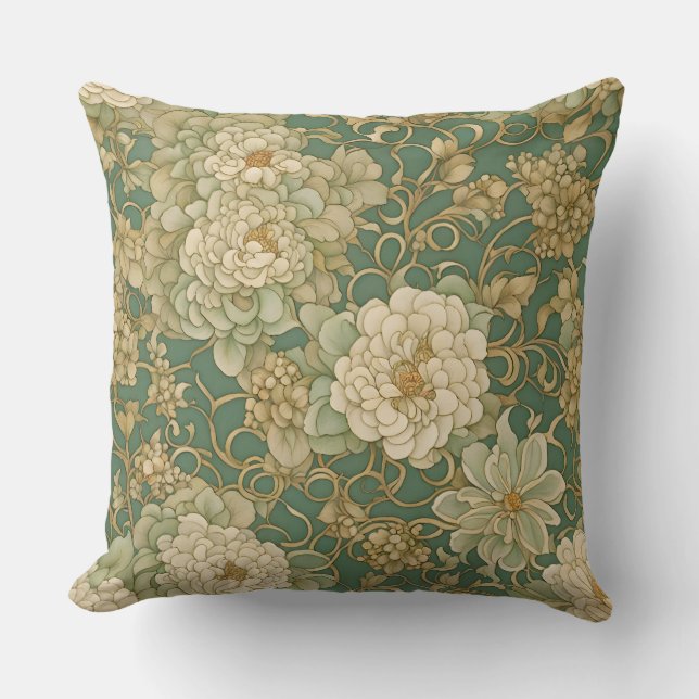 Nostalgic Florals in Vintage Hues Throw Pillow (Front)