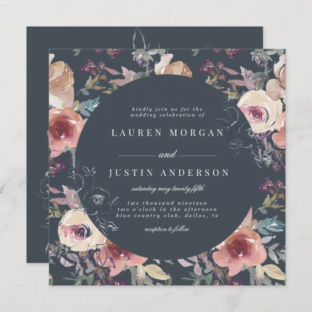 nostalgic garden floral square Wedding Invitation (Front/Back)