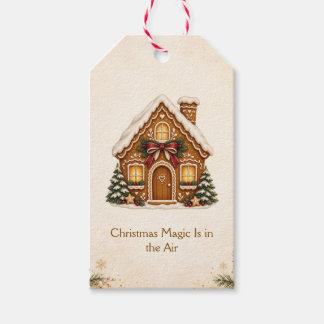 Nostalgic Gingerbread House with Red Christmas Bow Gift Tags