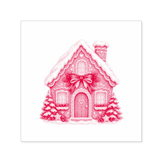 Nostalgic Gingerbread House with Red Christmas Bow Self-inking Stamp