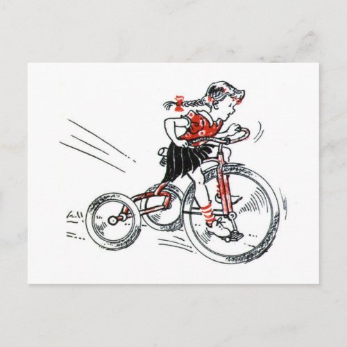 Nostalgic Girl on Tricycle Postcard