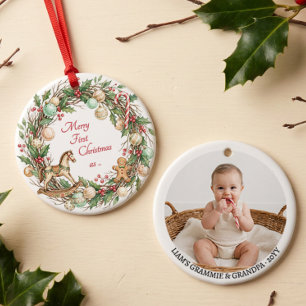 Nostalgic Grandparents First Christmas Photo Ceramic Ornament