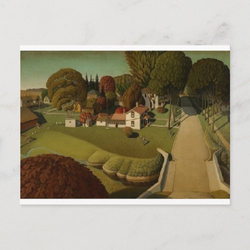 Nostalgic Grant Woods Painting Postcard