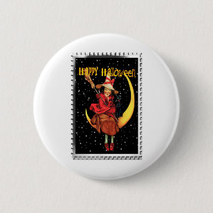 Nostalgic Halloween Good Witch and her Cat Button