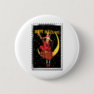 Nostalgic Halloween Good Witch and her Cat Button