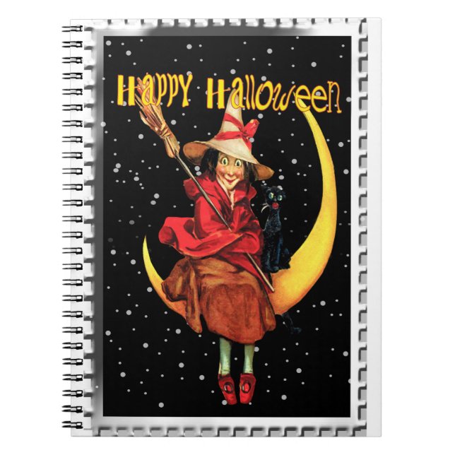 Nostalgic Halloween Good Witch and her Cat Notebook (Front)