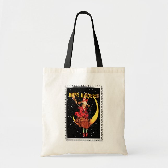 Nostalgic Halloween Good Witch and her Cat Tote Bag (Front)