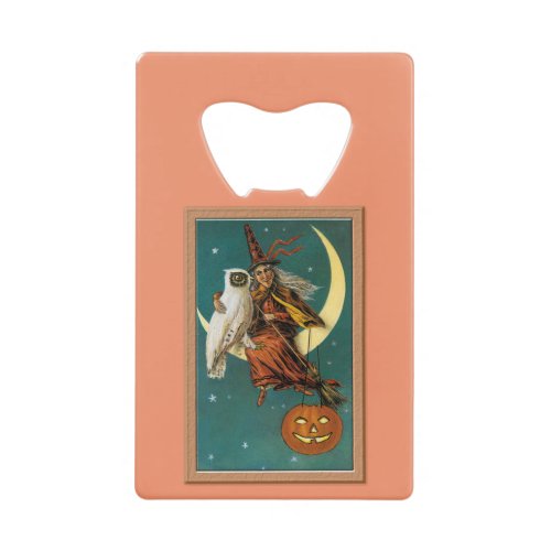 Nostalgic Happy Halloween Witch  Owl Credit Card Bottle Opener