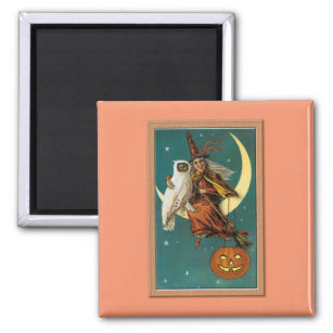 Nostalgic Happy Halloween Witch & Owl Magnet