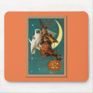 Nostalgic Happy Halloween Witch & Owl Mouse Pad