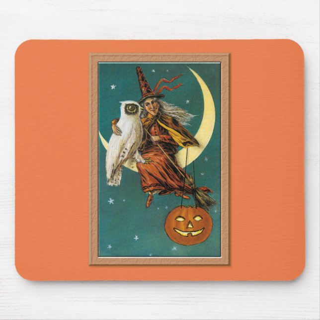 Nostalgic Happy Halloween Witch & Owl Mouse Pad (Front)