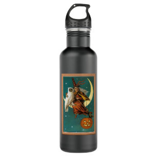 Nostalgic Happy Halloween Witch & Owl Stainless Steel Water Bottle