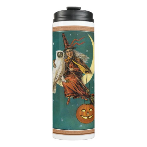 Nostalgic Happy Halloween Witch  Owl Thermal Tumbler